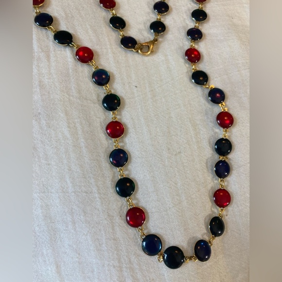 Blue &‎ Red Bezel Set Stones Vintage Necklace - Picture 4 of 7